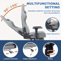 Fauteuil gamer ergonomique, entièrement rembourré, respirant, infroissable et durable, 70x70x131 cm, Gris(m-3)