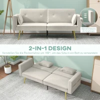 HOMCOM Tweezits Bedbank, Verstelbare Rugleuning, Zachte Kussens, Fluweelachtige Bekleding, voor Woonkamer, Gastenkamer, Beige(m-4)