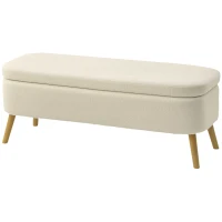 HOMCOM Opbergzitbank, zitbank met 65 L opbergruimte, teddyfleece-stof, rubberhout, 120 x 42 x 45 cm, beige(m-10)