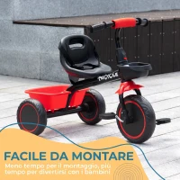 AIYAPLAY Triciclo per Bambini 2-5 Anni con Seduta Regolabile, Bicicletta per Bambini con Cestino e Parafango, Rosso(m-6)