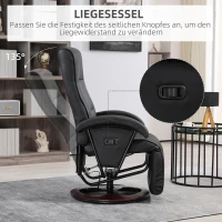 HOMCOM Draaibare Gestoffeerde Stoel, Kunstleer, Voetensteun, Houten Basis, Kantelbaar, Zwart(m-4)