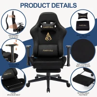 Sedia da gaming con poggiapiedi, in similpelle scamosciata traspirante, regolabile in altezza con pistone a gas, girevole, 70x70x135 cm, Nero(m-3)