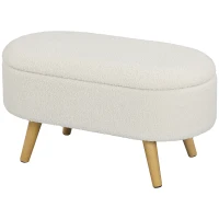 HOMCOM Zitbank met Opbergruimte en Deksel, Voethocker voor Hal, Woonkamer, Slaapkamer, Hout, Stoffen Bekleding, Wit(m-10)