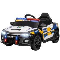 AIYAPLAY 12V Kinder Elektroauto Polizei Polizeiauto mit Fernbedienung Sirene Warnlicht Musik & Hupe Doppelmotoren Federung Weiß(m-11)