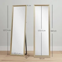 HOMCOM Staande Spiegel, flexibel plaatsbaar, 160 x 50 cm, Goudtint(m-3)