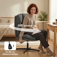 HOMCOM Draaibare Accentstoel, Leesstoel in Linnenlook zonder Armleuningen met Brede Zitting en Metalen Poten, Donkergrijs(m-6)
