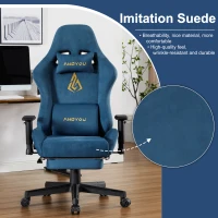Sedia da gaming con poggiapiedi, in similpelle scamosciata traspirante, regolabile in altezza con pistone a gas, girevole, 70x70x135 cm, Blu(m-6)