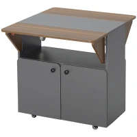 HOMCOM Klaptafel Rollenkast, twee klapbare tafelzijden, kastvak, 4 wielen, Lichtgrijs + Donkerbruin, 70 x 83 x 75cm(m-1)