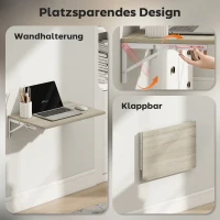 HOMCOM Wandklaptafel, 60x40 cm Klaptafel, Ruimtebesparend Zwevend Bureau met afgeronde hoeken, voor Homeoffice, Woonkamer, Slaapkamer, Keuken, Eiken(m-4)