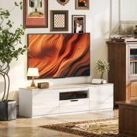HOMCOM TV-Lowboard, Hochglanz, für Fernseher bis 65'', 3 Fächer, Schublade, 160 x 38 x 43 cm, Naturholz(m-2)