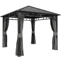 Outsunny 3 x 3(m) Hardtop Gazebo with Galvanised Steel Roof, Waterproof Permanent Pavilion Garden Gazebo with Netting and Curtains for Patio, Deck(m-1)