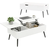 HOMCOM Couchtisch Höhenverstellbar Wohnzimmertisch mit Verstecktem Stauraum für Wohnzimmer, 50 x 100 cm, Weiß(m-12)