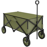 Outsunny Bollerwagen, klappbar, 5 Seitentaschen, einziehbare Griff, bis 120 kg belastbar, Stahl, 108 x 55 x 93 cm, Grün(m-11)