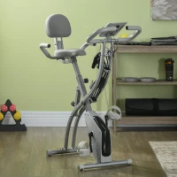 HOMCOM Cyclette Pieghevole 2 in 1, Resistenza Magnetica Regolabile 8 Livelli, Bici da Fitness con Sensore di Frequenza Cardiaca, Elastici per Braccia, Schermo LCD, Volano 2.5kg, Grigio(m-10)