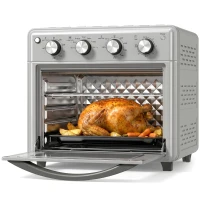 HOMCOM Forno Elétrico de Bancada 30 L 1600 W com Air Fryer, 7 Funções e Temporizador, 43x39x39 cm, Prateado(m-11)