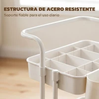 HOMCOM Carrito Auxiliar con Ruedas Carro de Almacenaje Multifuncional con Ganchos y Cajas Colgantes 42x38x86,5 cm Blanco(m-7)