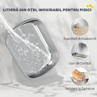 PawHut Litieră pentru Pisici Închisă din Oțel Inoxidabil XL cu Capac Detașabil(m-4)