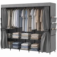 HOMCOM Dulap textil cu 5 bare 5 rafturi 6 buzunare laterale Cremallera Marco de Acero 212x45x167 cm Gris(m-8)