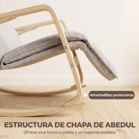 HOMCOM Silla Mecedora con Reposapiés Ajustable en 5 Posiciones Reposabrazos de Madera Acolchado Doble Capa Gris Claro(m-8)