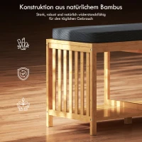 HOMCOM Bamboe Schoenenbank, Halbank met Gewatteerd Zitkussen en Open Vakken, Naturel Houtlook(m-6)