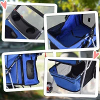 PawHut Carrito para Perros Pequeños con Cesta de Almacenaje Ventanas de Malla y 2 Ruedas Universales 75x45x97 cm Azul(m-8)