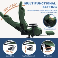 Sedia gaming con poggiapiedi, similpelle scamosciata traspirante, regolabile in altezza con pistone a gas, girevole, 70x70x135 cm, Verde(m-1)