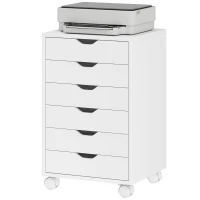HOMCOM 6 Drawer Vertical File Cabinet, Mobile Filing Cabinet with Quiet Drawers and Wheels with 2 Brakes, White(m-11)