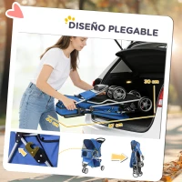 PawHut Carrito para Perros Pequeños con Cesta de Almacenaje Ventanas de Malla y Cinturón de Seguridad 77x44x102 cm Azul(m-5)