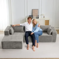 Divano angolare a L modulare con chaise longue, salvaspazio, design minimalista, seduta profonda, 279x179x83 cm, Grigio(m-8)