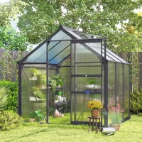 Outsunny Gewächshaus Aluminium 3,65m² 190x192x201cm mit Fundament Dachfenster Schiebetür 4 mm Platten, UV-beständig(m-8)