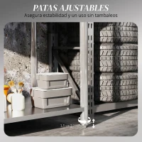 HOMCOM Mesa de Trabajo de Acero Inoxidable con 2 Estantes para Cocina Garaje Taller Carga 100 kg 90x60x86 cm Plata(m-6)