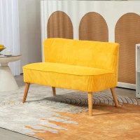 HOMCOM Zweisitzer-Sofa, elegantes Skandi Design, massiver Holzrahmen, bis 150 kg, 117 x 56,5 x 77 cm, Gelb(m-11)