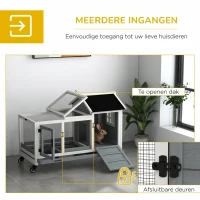 PawHut Konijnenhok, Kleine Dierenhok voor Dwergkonijnen, Cavia's, met Wielen, 108 x 58 x 73,5 cm, Grijs(m-4)