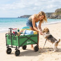 Outsunny Carro Plegable Carretilla de Transporte con Mango Ajustable Rueda Universal Freno para Jardín Camping Marco Acero Carga 40 kg 83x50x69-99 cm(m-8)