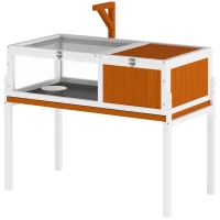 PawHut Casetta Tartarughe Rialzata con Divisorio, Vassoio Estraibile, in Legno e PS, 104x53x82 cm, Arancione e Bianco(m-11)