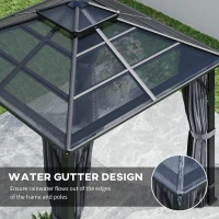 Outsunny 3 x 3(m) Hardtop Gazebo Canopy with 7mm Polycarbonate Double-Tier Roof, Garden Gazebo Permanent Pavilion with Mosquito Netting and Curtains for Patio, Terrace, Dark Grey(m-7)