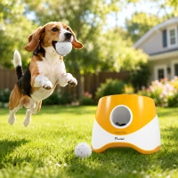 PawHut Automatic Dog Ball Launcher with 5 ETPU Balls 5.8 cm, 3 Distance Settings 6/10/14 m, Orange(m-8)