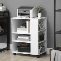 Vinsetto Armário para Impressora Móvel Auxiliar de Escritório com Rodas e Prateleiras Abertas Carga Máxima 30kg 60x40x75,8cm Branco(m-6)