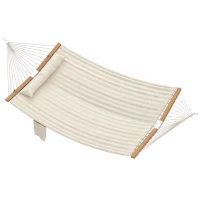 Outsunny Hamaca Acolchada de Jardín Portátil con Almohada Desmontable Bolsillo para Revistas Marco de Madera 325x140 cm Crema(m-1)