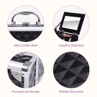 HOMCOM Estojo de Maquilhagem Organizador Cosméticos Profissional Portátil com Fecho e Vários Compartimentos 20x15x15 cm, Preto(m-5)