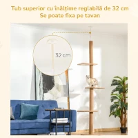 Pawhut Arbore Pisici 4 Niveluri – Fixare Reglabila la Tavan(m-5)