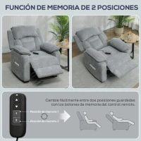 HOMCOM Sillón Relax Reclinable Eléctrico Motor Silencioso 2 Posiciones Memoria Reposapiés Reposacabezas Puerto USB y Bolsillos(m-8)