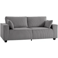 HOMCOM 218 cm 3-Sitzer Sofa, modernes Cord-Sofa mit Taschenfeder-Polsterung, breiten Armlehnen und 2 Kissen, hellgrau(m-11)