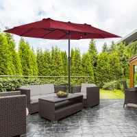 Outsunny parasol met zwengel tuinparasol dubbele marktparasol 460 x 270 cm wijnrood(m-2)
