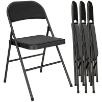 HOMCOM 4-delige Set Opklapbare Stoelen, Draagbare Kantoorstoelen, Metalen Poten, Opvouwbare Stoel voor Kantoor, Receptie, Wachtkamer, Linnen-Look, Zwart(m-11)