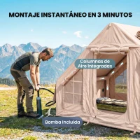 Outsunny Tienda de Campaña Inflable con Apertura de Chimenea y Claraboya Bomba Bolsa UPF30+ para 4 Estaciones Impermeable 5000+(m-5)