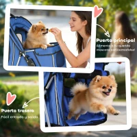PawHut Carrito para Perros Pequeños con Cesta de Almacenaje Ventanas de Malla y Cinturón de Seguridad 77x44x102 cm Azul(m-7)