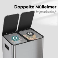 Pattumiera 30 litri con 2 scomparti, a pedale, a prova di odori e salvaspazio, 38,4x41,6x48,6 cm, argento(m-6)
