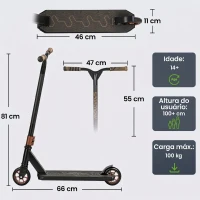 SPORTNOW Trotinete Acrobática com Guiador 360° Rolamentos ABEC-9 Rodas de PU de 120 mm Estrutura de Alumínio 66x47x81 cm Dourado(m-3)