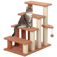 PawHut Haustiertreppe, Kratzbaum, 4-stufig, für Tiere bis 5 kg, 60x40x64cm, Braun(m-12)